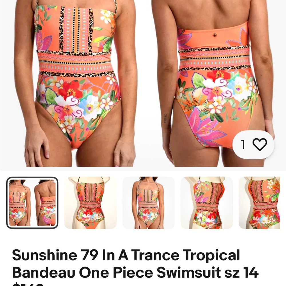 Sunshine 79 In A Trance Bandeau 1 Piece Swimsuit - Orange Floral NWT size 14